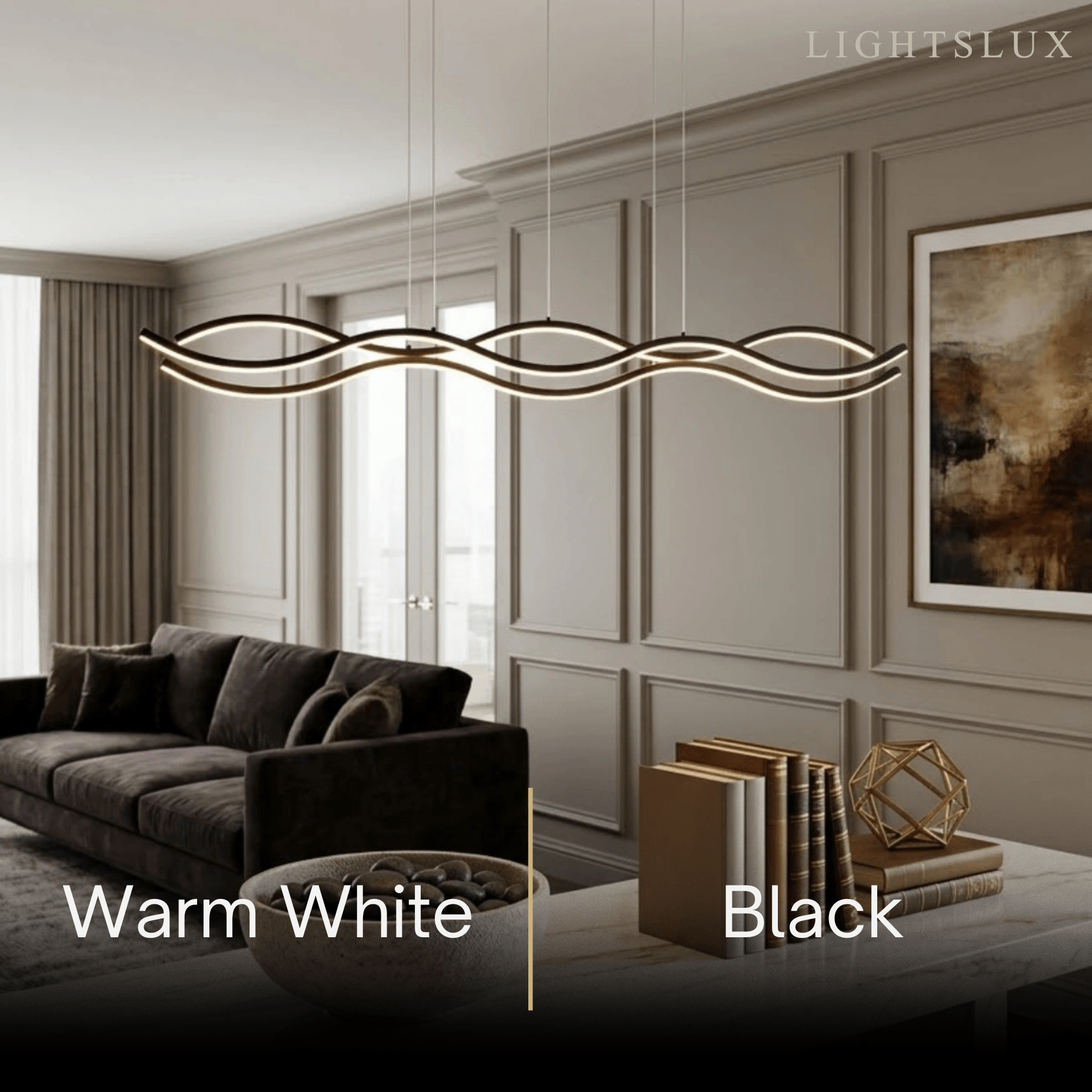 Modern Wavy Pendant Light -- Acrylic & Metal Black/White/Gold for Kitchen Island - Flindria