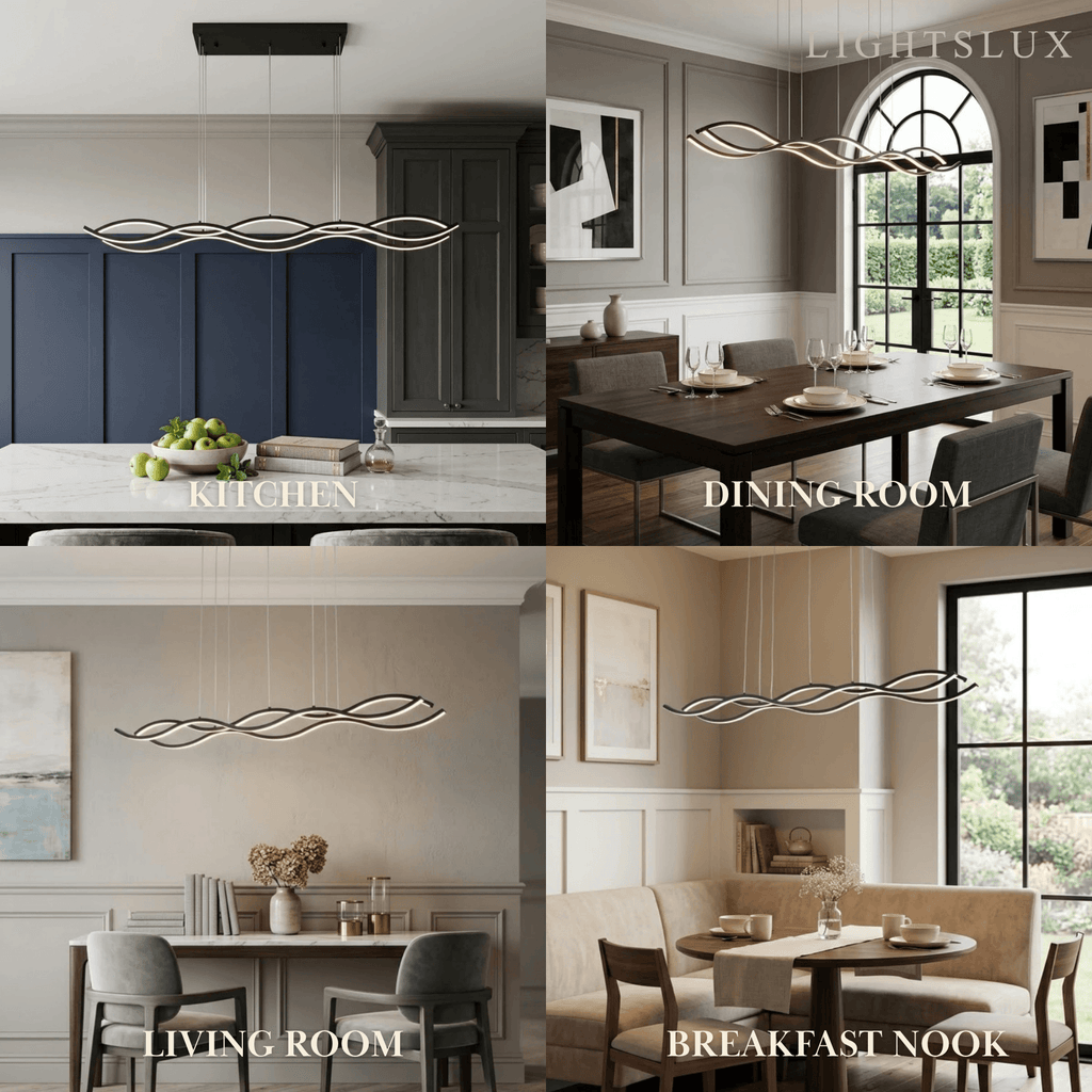 Modern Wavy Pendant Light -- Acrylic & Metal Black/White/Gold for Kitchen Island - Flindria