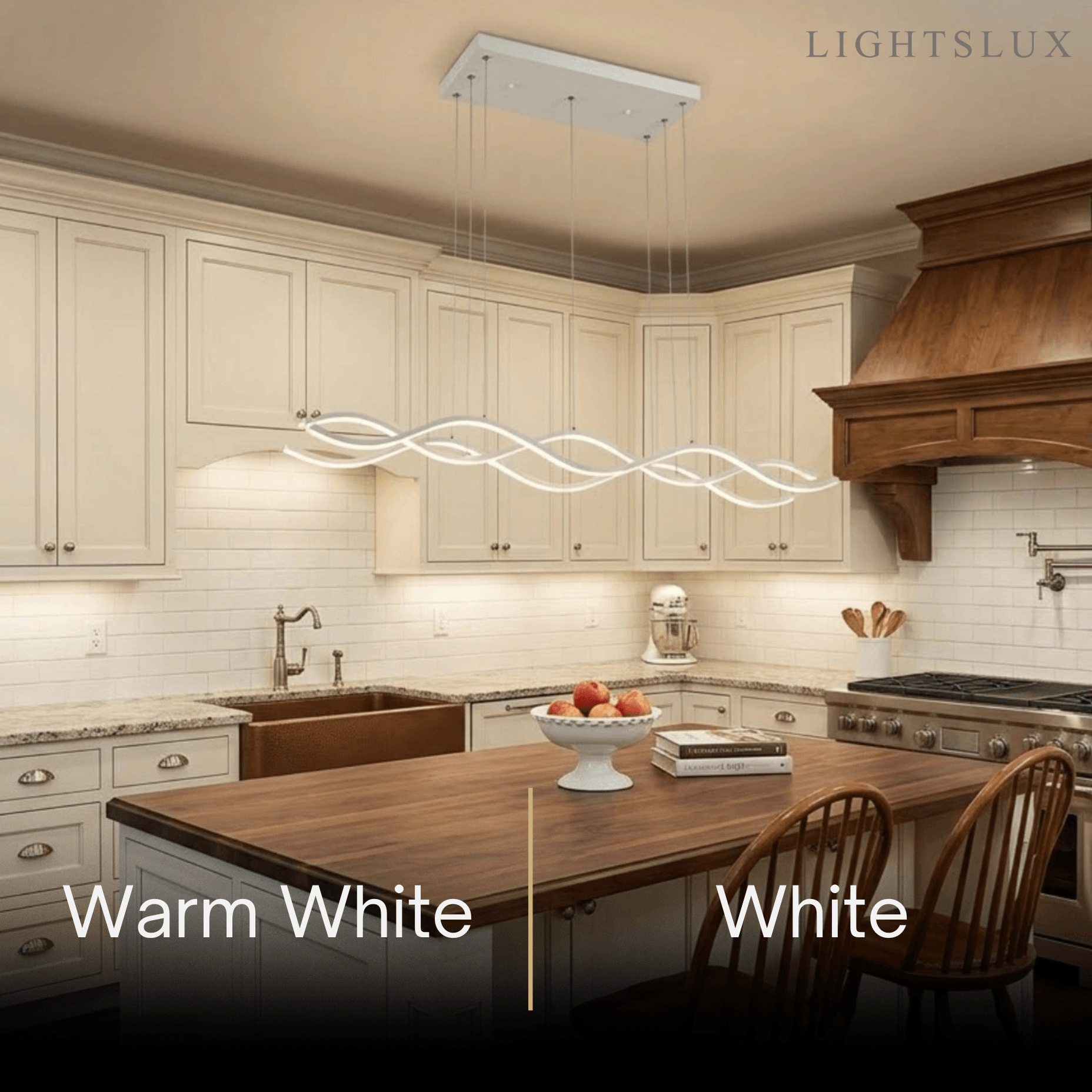 Modern Wavy Pendant Light -- Acrylic & Metal Black/White/Gold for Kitchen Island - Flindria