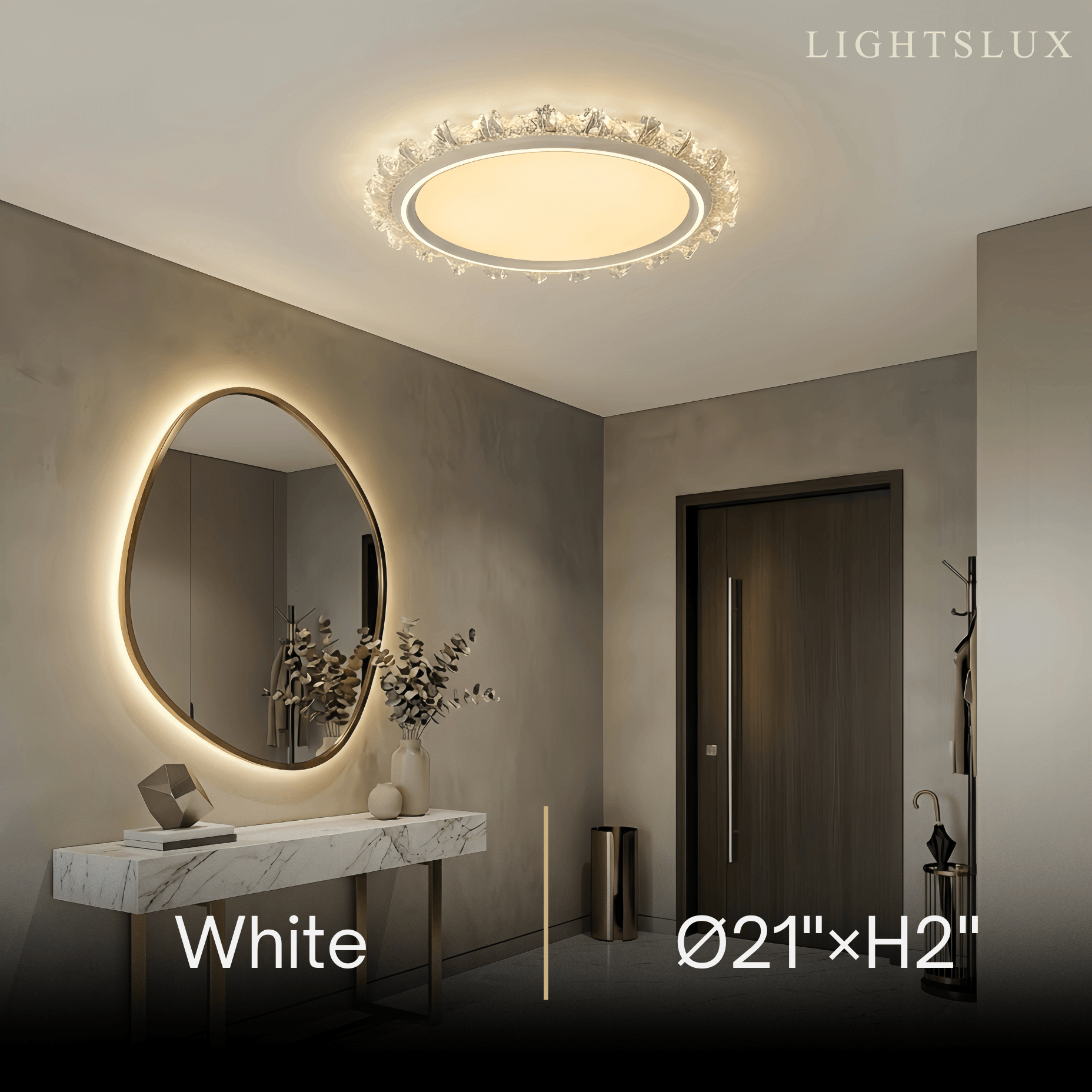 Modern Round Ceiling Light -- White or Walnut Acrylic & Metal for Bedroom - Flindria