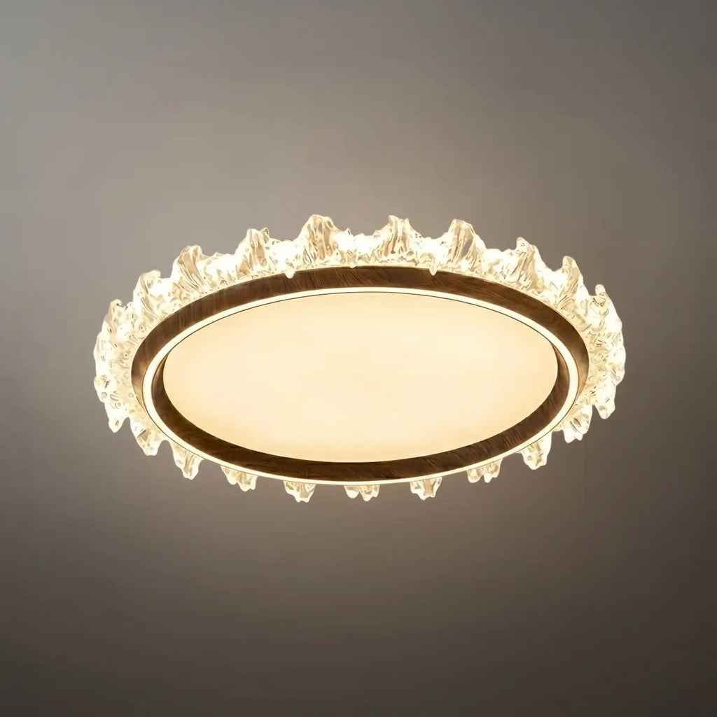 Modern Round Ceiling Light -- White or Walnut Acrylic & Metal for Bedroom - Flindria