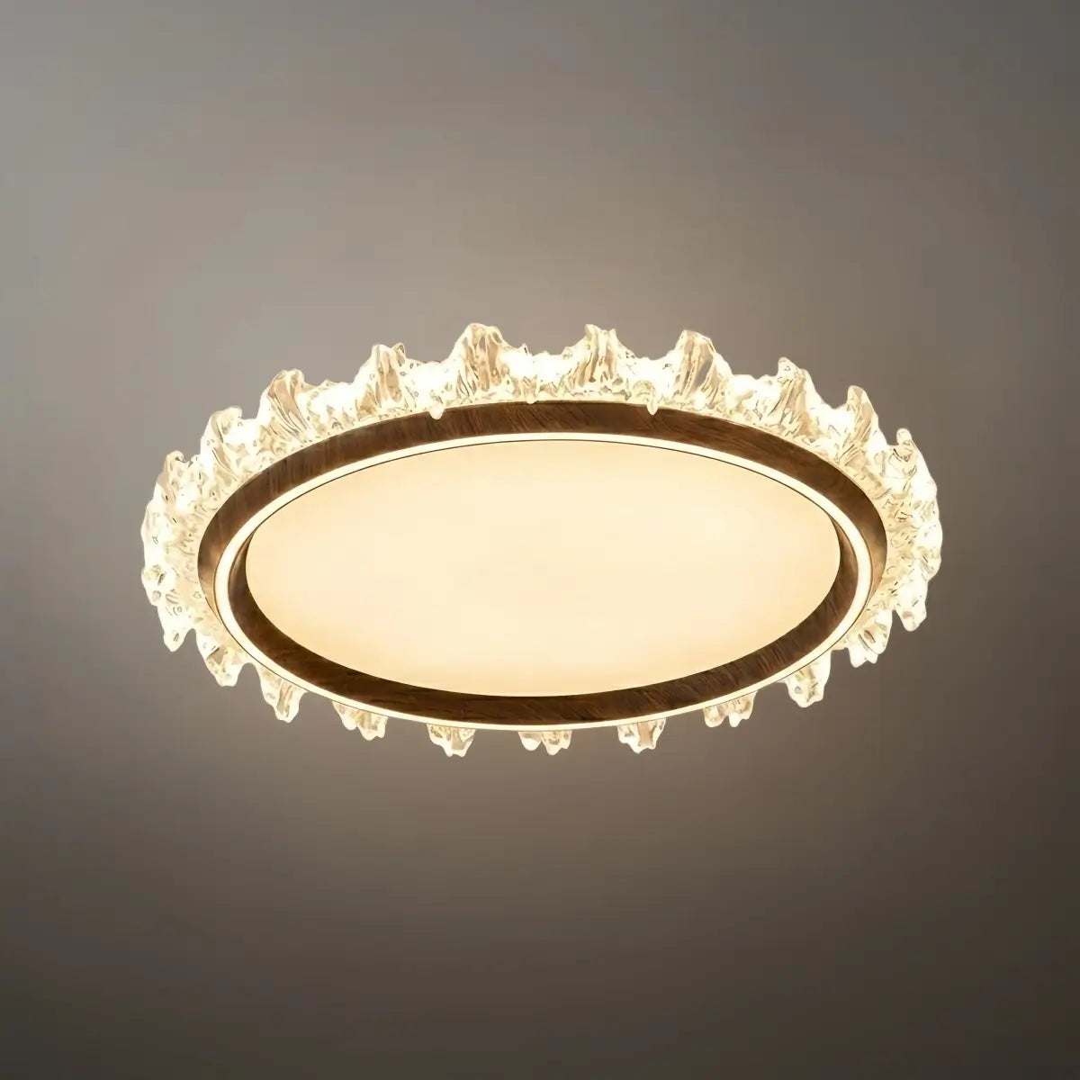Modern Round Ceiling Light -- White or Walnut Acrylic & Metal for Bedroom - Flindria