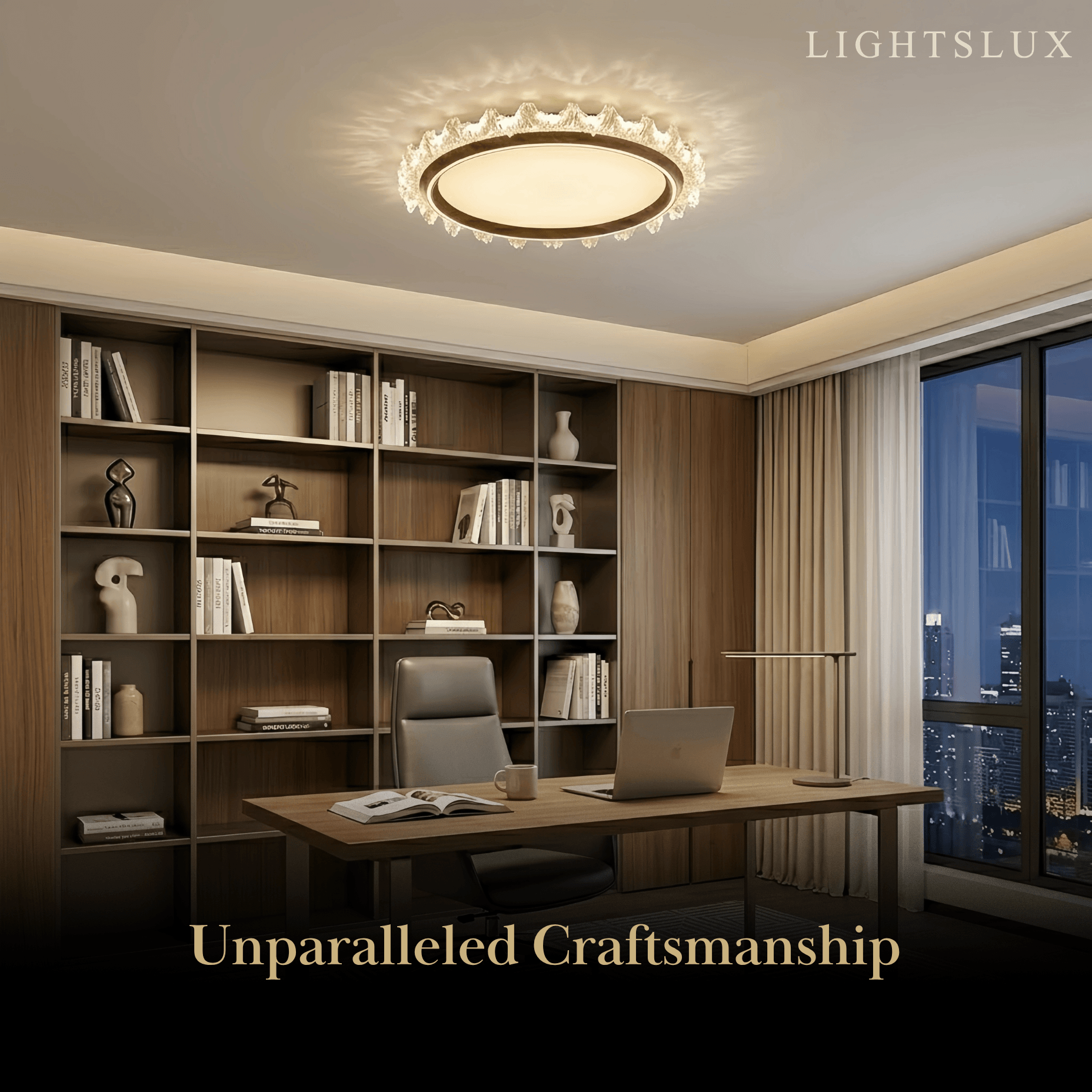 Modern Round Ceiling Light -- White or Walnut Acrylic & Metal for Bedroom - Flindria