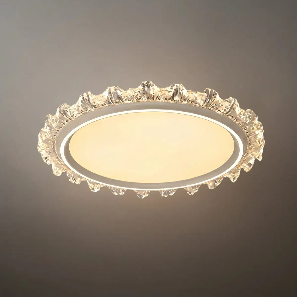 Modern Round Ceiling Light -- White or Walnut Acrylic & Metal for Bedroom - Flindria