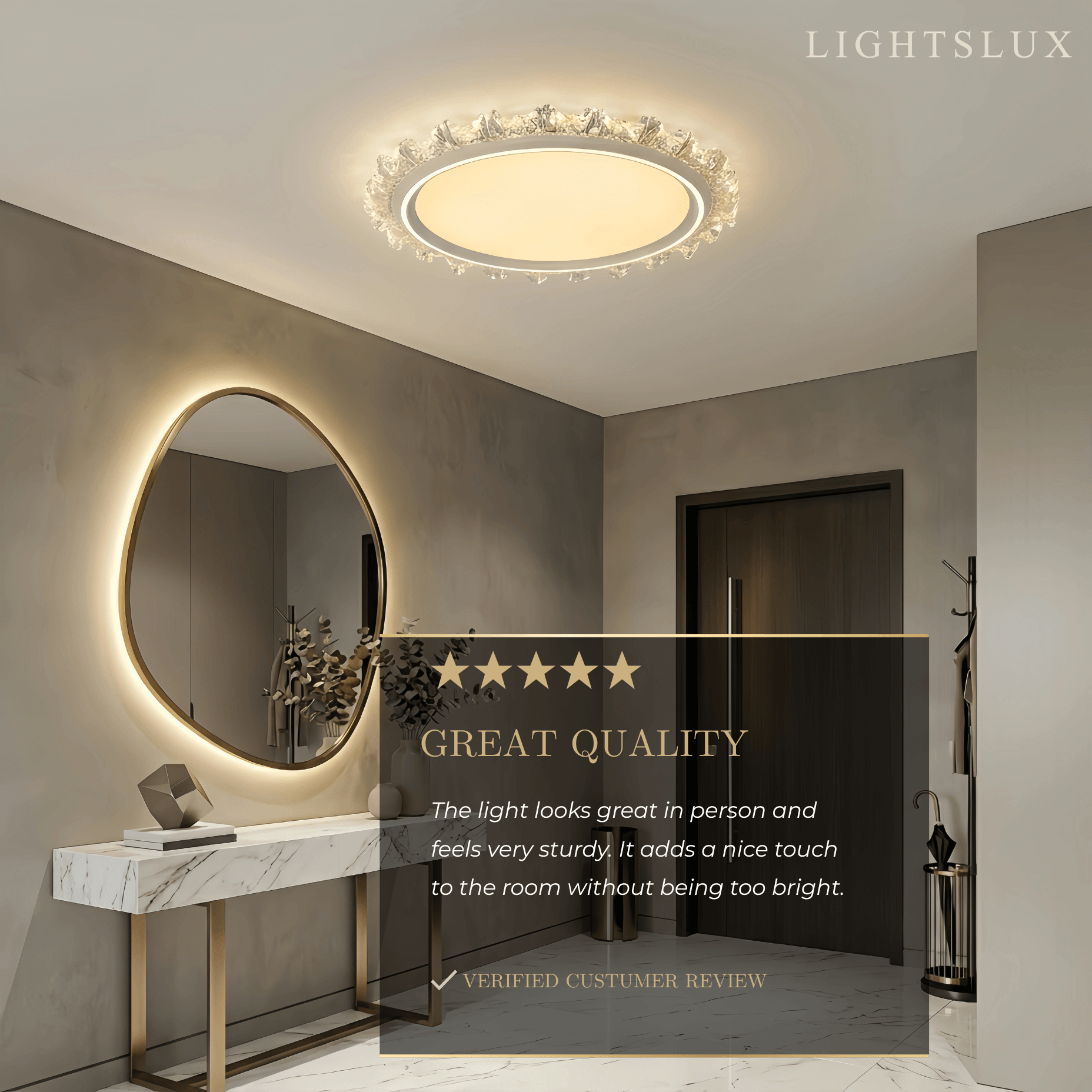 Modern Round Ceiling Light -- White or Walnut Acrylic & Metal for Bedroom - Flindria