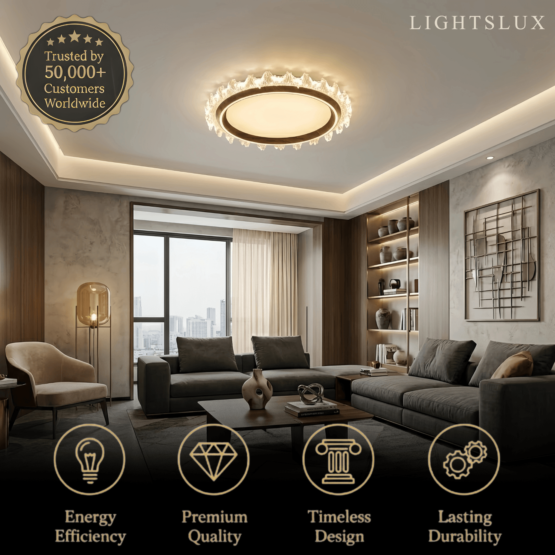 Modern Round Ceiling Light -- White or Walnut Acrylic & Metal for Bedroom - Flindria