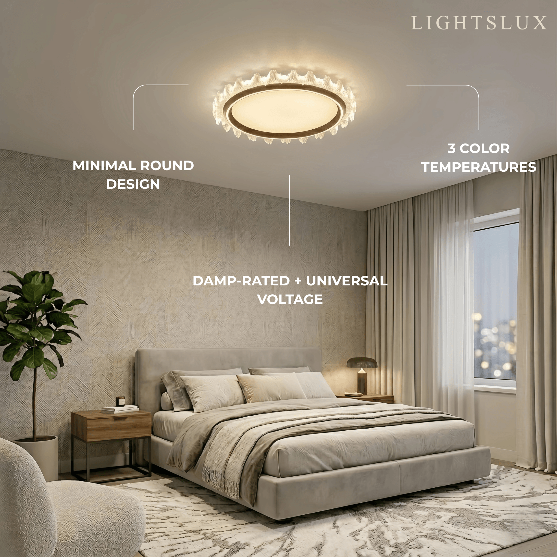 Modern Round Ceiling Light -- White or Walnut Acrylic & Metal for Bedroom - Flindria