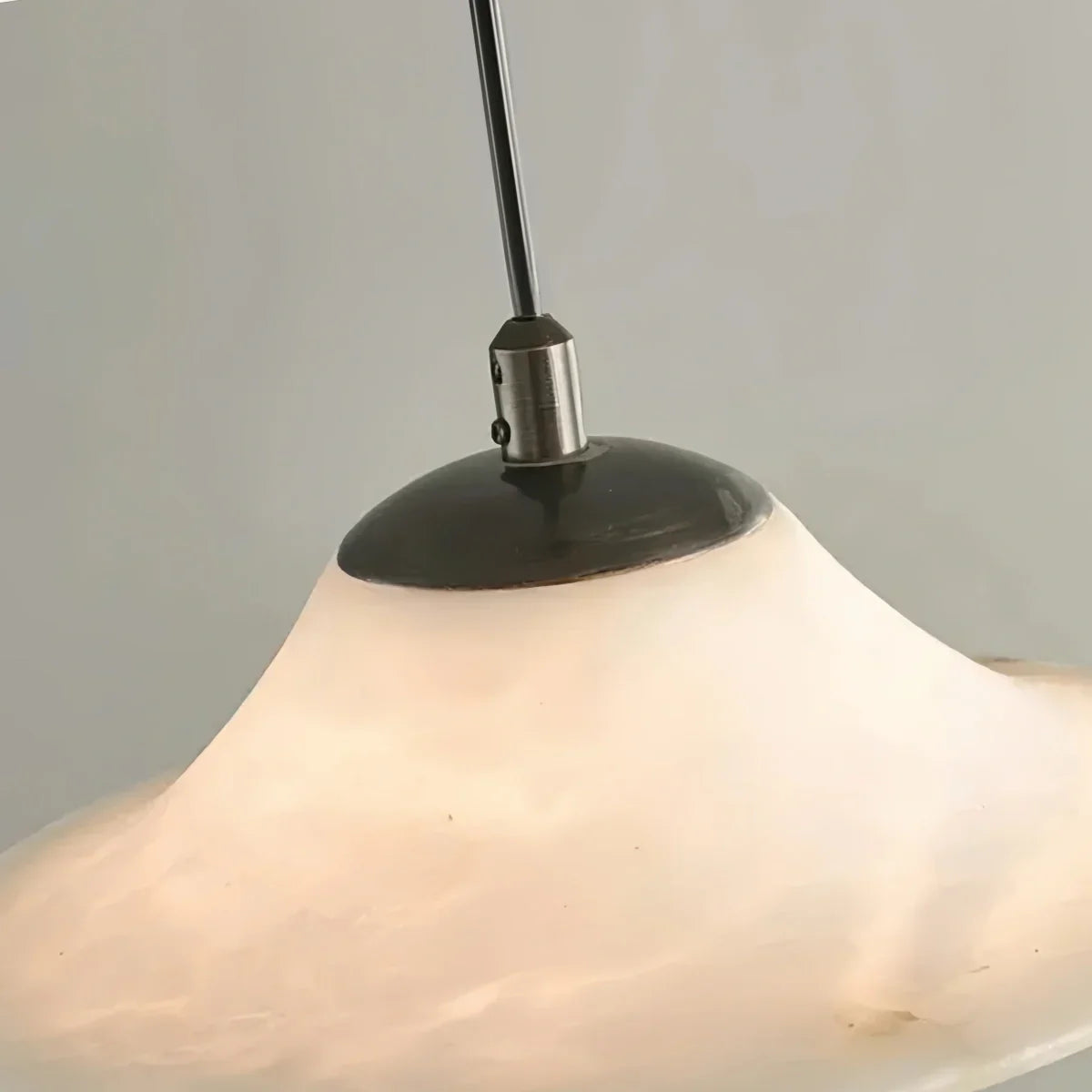 Modern Saucer Alabaster Pendant Light -- Black Metal for Bedroom Dining Room - Flindria