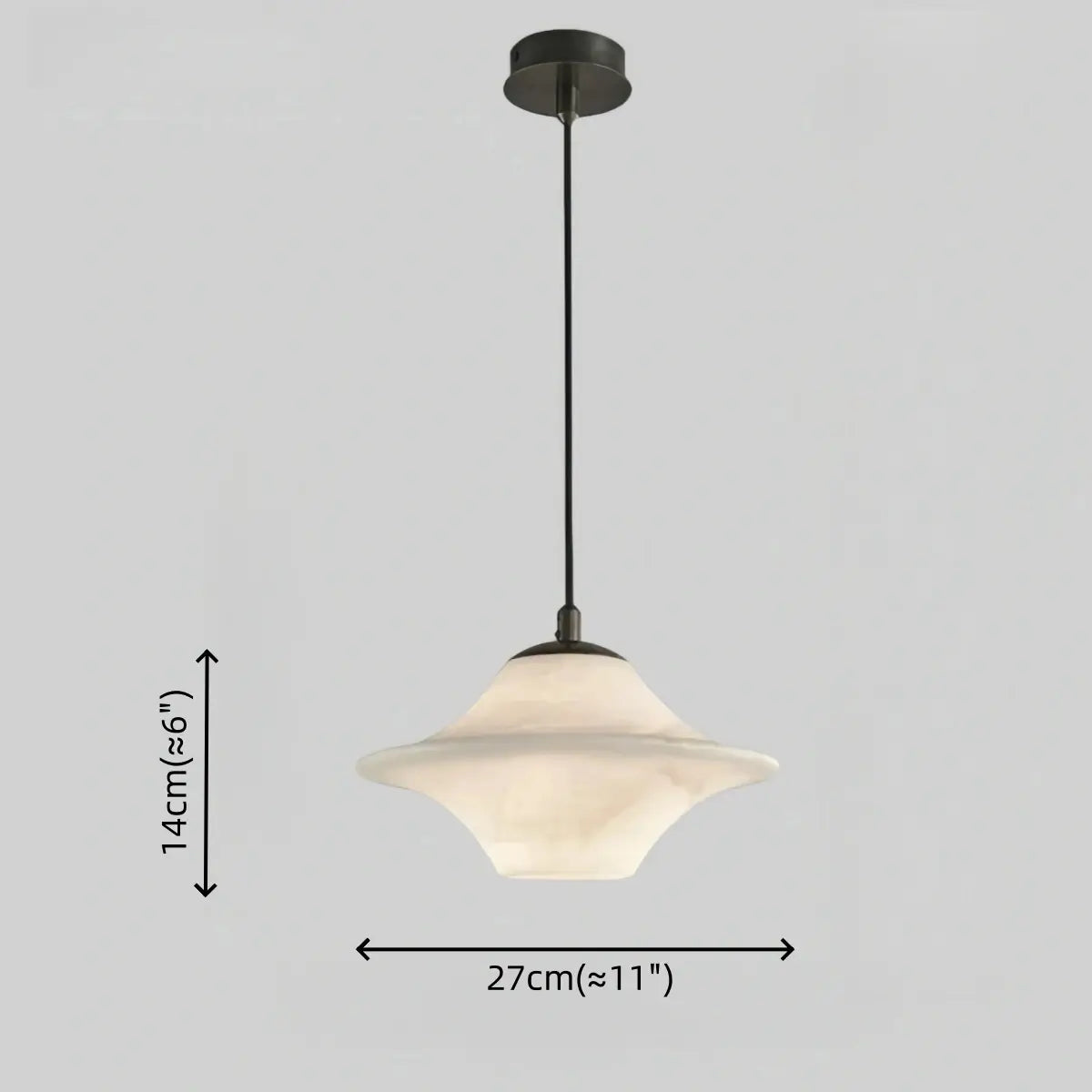 Modern Saucer Alabaster Pendant Light -- Black Metal for Bedroom Dining Room - Flindria