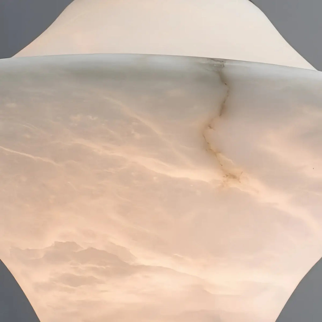 Modern Saucer Alabaster Pendant Light -- Black Metal for Bedroom Dining Room - Flindria