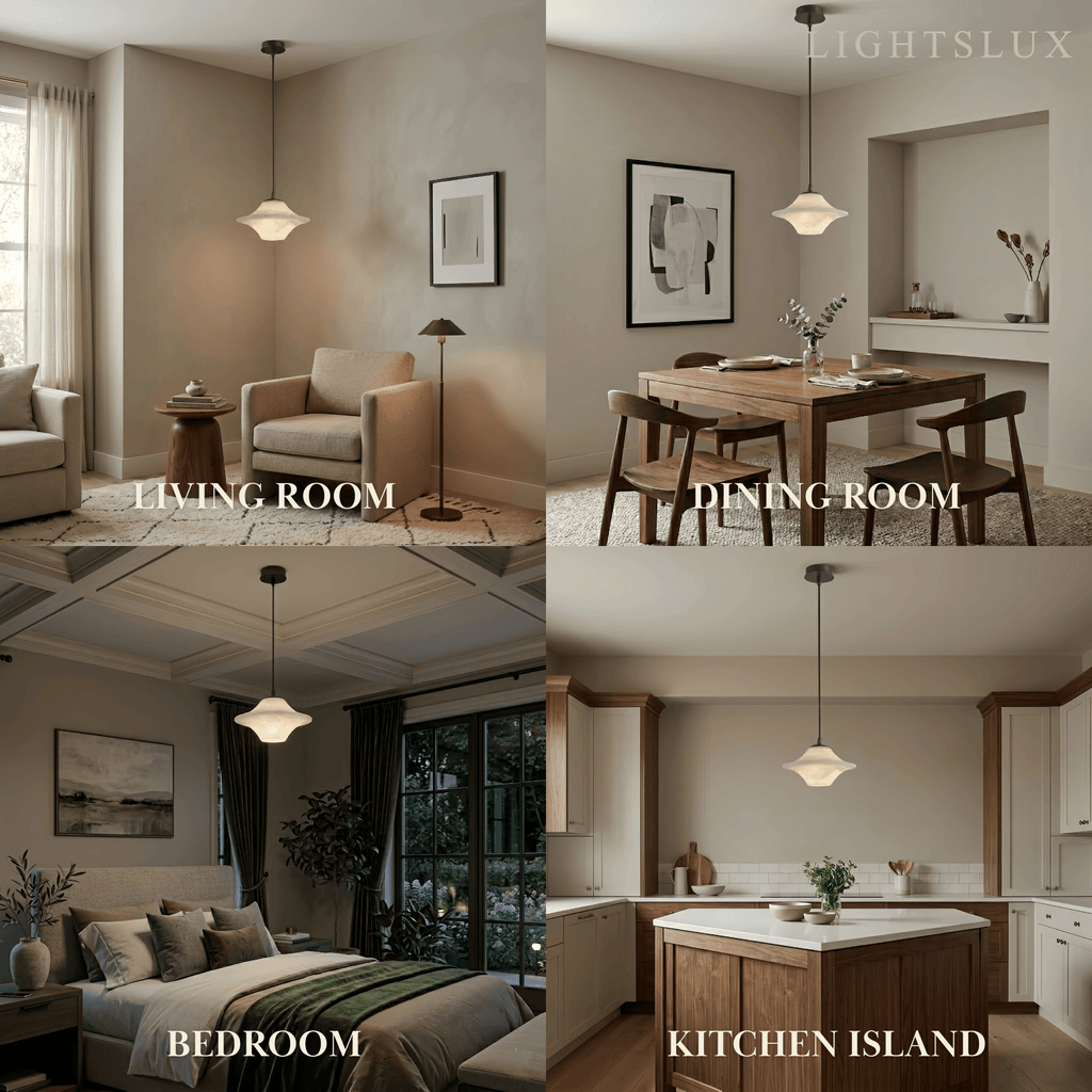 Modern Saucer Alabaster Pendant Light -- Black Metal for Bedroom Dining Room - Flindria