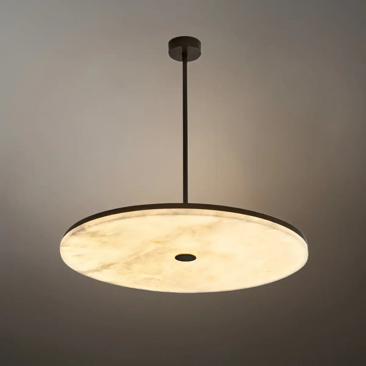 Modern Alabaster Disc Pendant Light – Natural Stone Black for Dining Room / Bedroom - Flindria