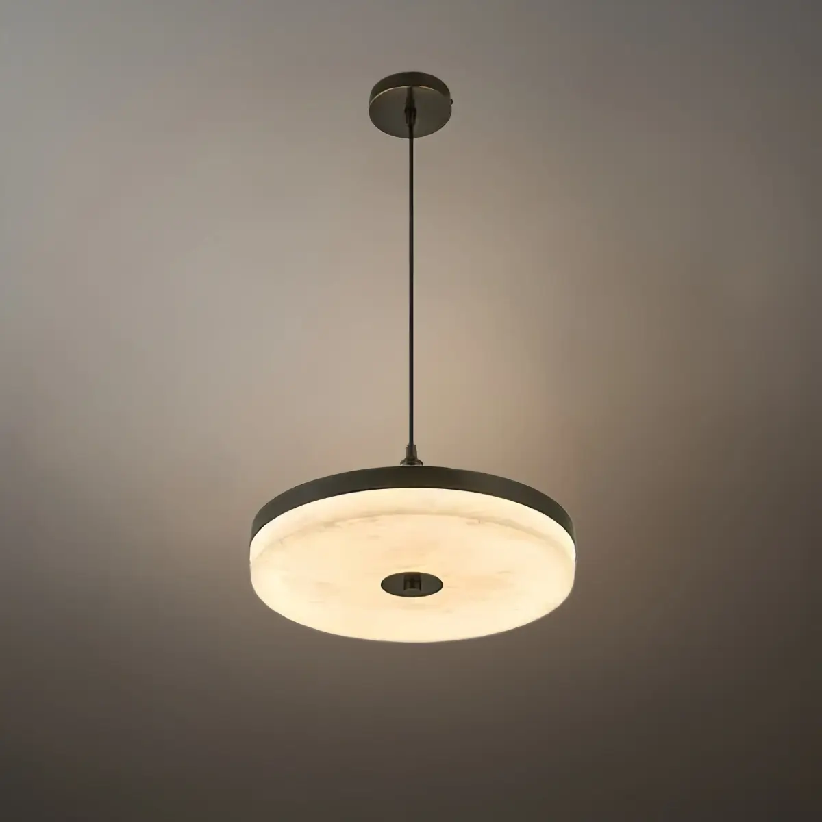 Modern Alabaster Disc Pendant Light – Natural Stone Black for Dining Room / Bedroom - Flindria