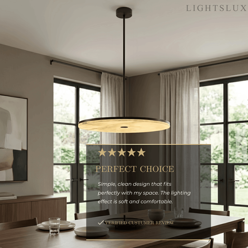 Modern Alabaster Disc Pendant Light – Natural Stone Black for Dining Room / Bedroom - Flindria