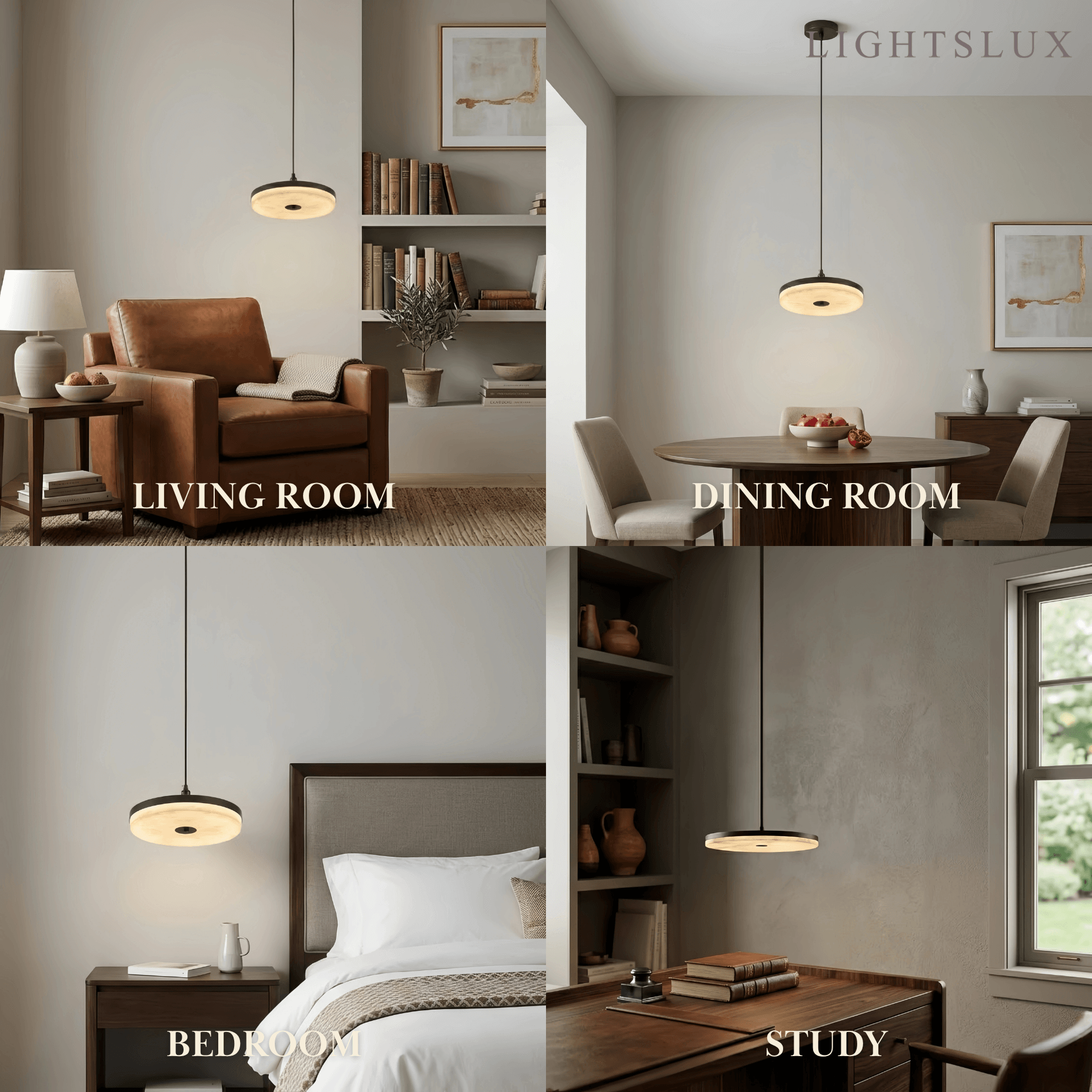 Modern Alabaster Disc Pendant Light – Natural Stone Black for Dining Room / Bedroom - Flindria