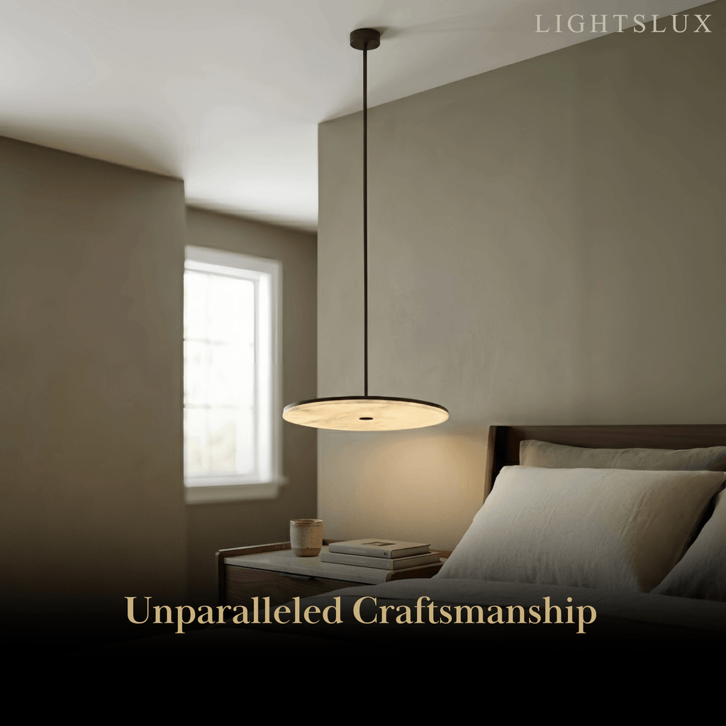 Modern Alabaster Disc Pendant Light – Natural Stone Black for Dining Room / Bedroom - Flindria