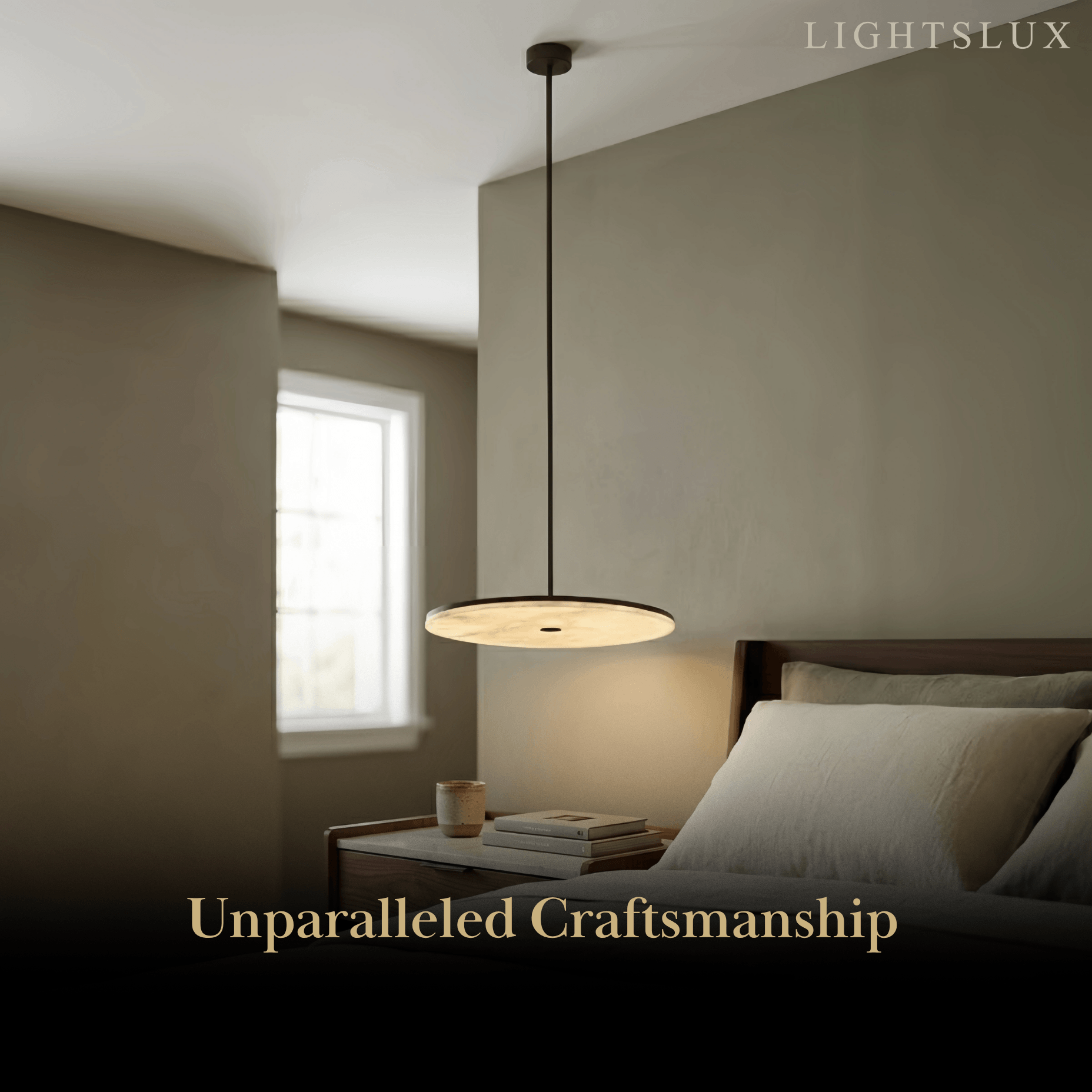 Modern Alabaster Disc Pendant Light – Natural Stone Black for Dining Room / Bedroom - Flindria