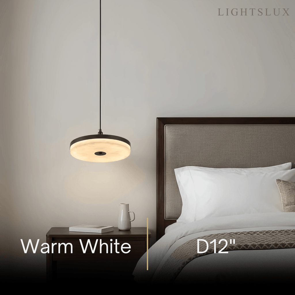 Modern Alabaster Disc Pendant Light – Natural Stone Black for Dining Room / Bedroom - Flindria