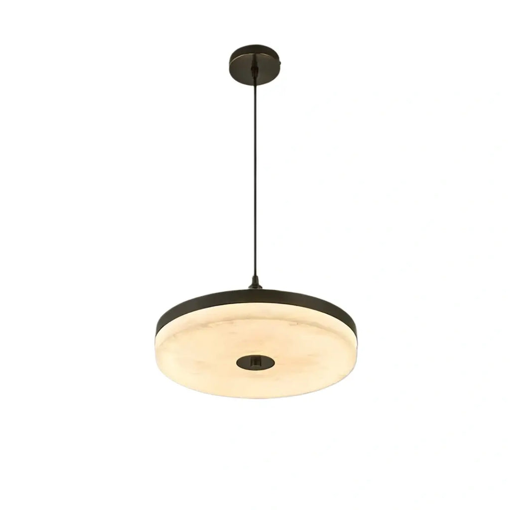 Modern Alabaster Disc Pendant Light – Natural Stone Black for Dining Room / Bedroom - Flindria