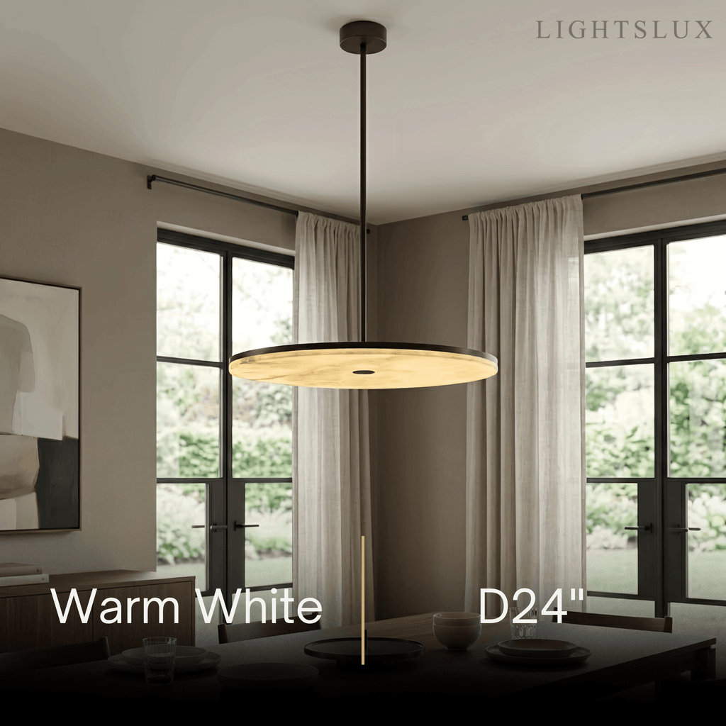 Modern Alabaster Disc Pendant Light – Natural Stone Black for Dining Room / Bedroom - Flindria