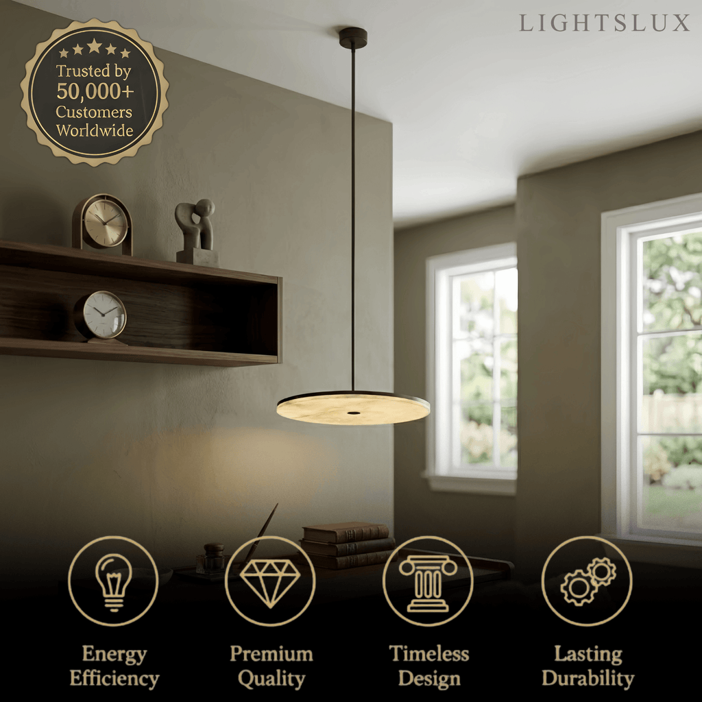Modern Alabaster Disc Pendant Light – Natural Stone Black for Dining Room / Bedroom - Flindria