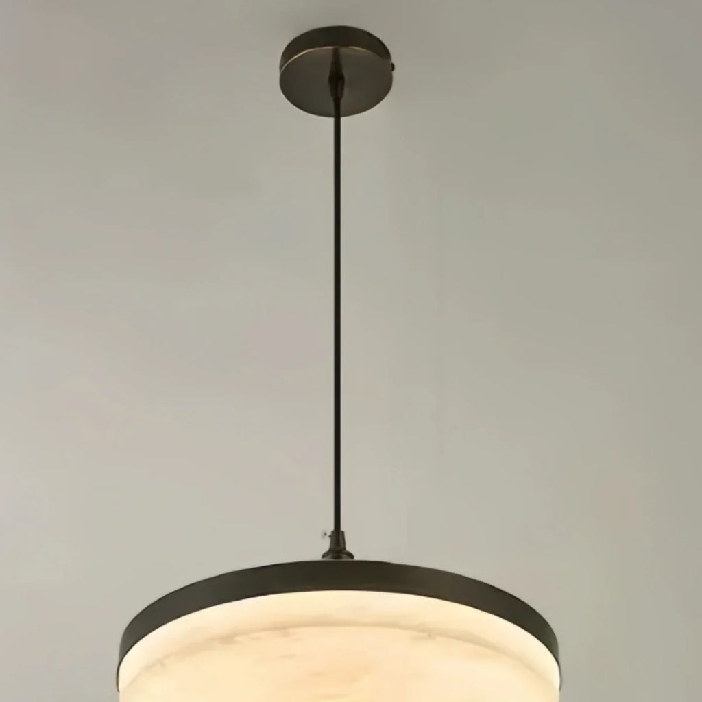 Modern Alabaster Disc Pendant Light – Natural Stone Black for Dining Room / Bedroom - Flindria
