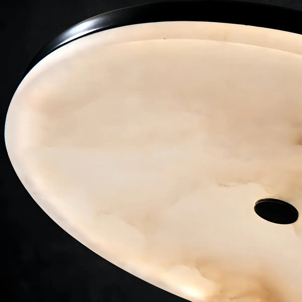 Modern Alabaster Disc Pendant Light – Natural Stone Black for Dining Room / Bedroom - Flindria