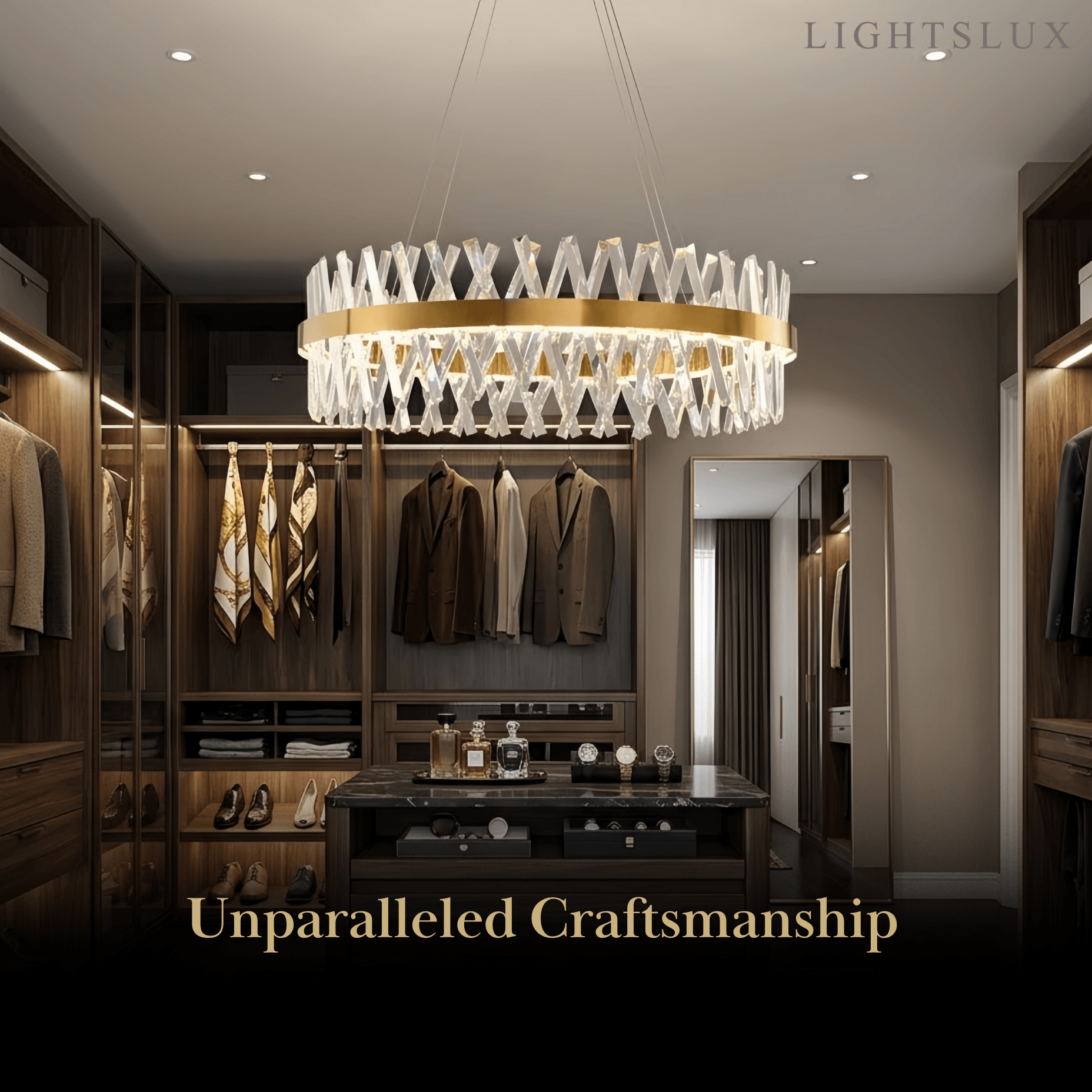 Crystal Prism Round Chandelier – Gold Metal for Dining Room / Living Room - Flindria