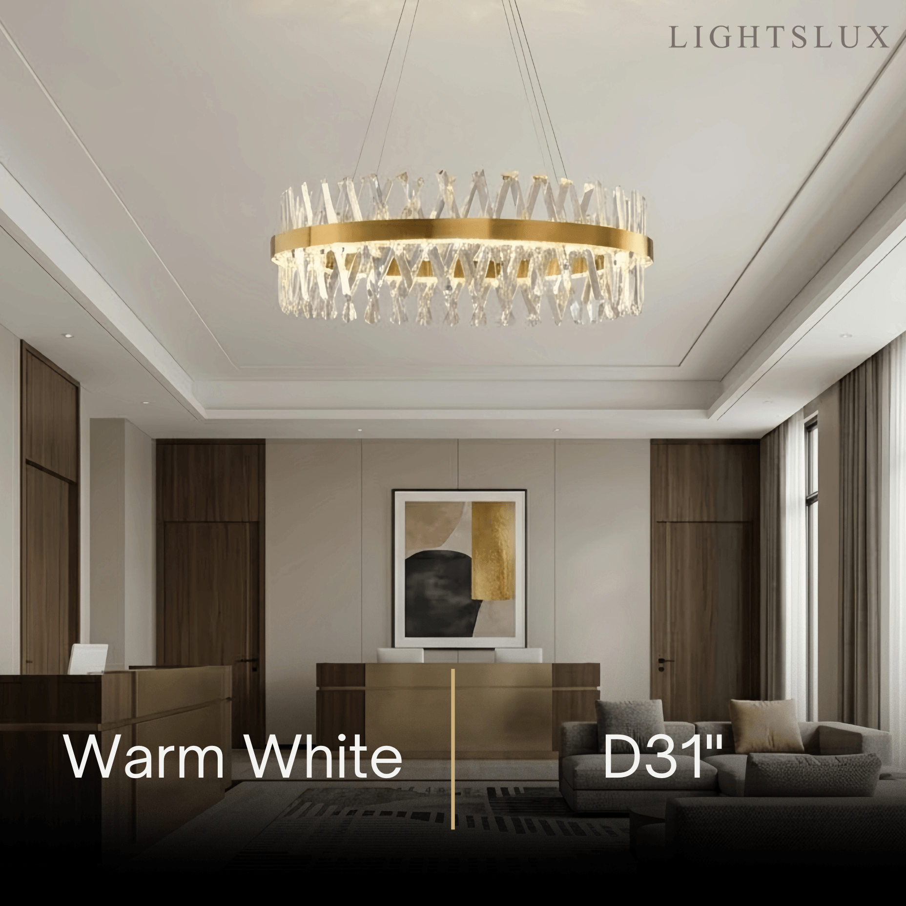 Crystal Prism Round Chandelier – Gold Metal for Dining Room / Living Room - Flindria