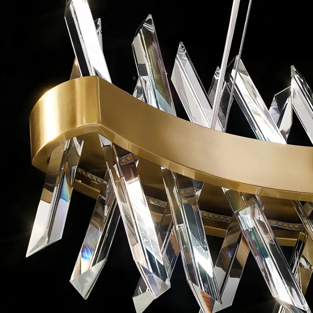 Crystal Prism Round Chandelier – Gold Metal for Dining Room / Living Room - Flindria