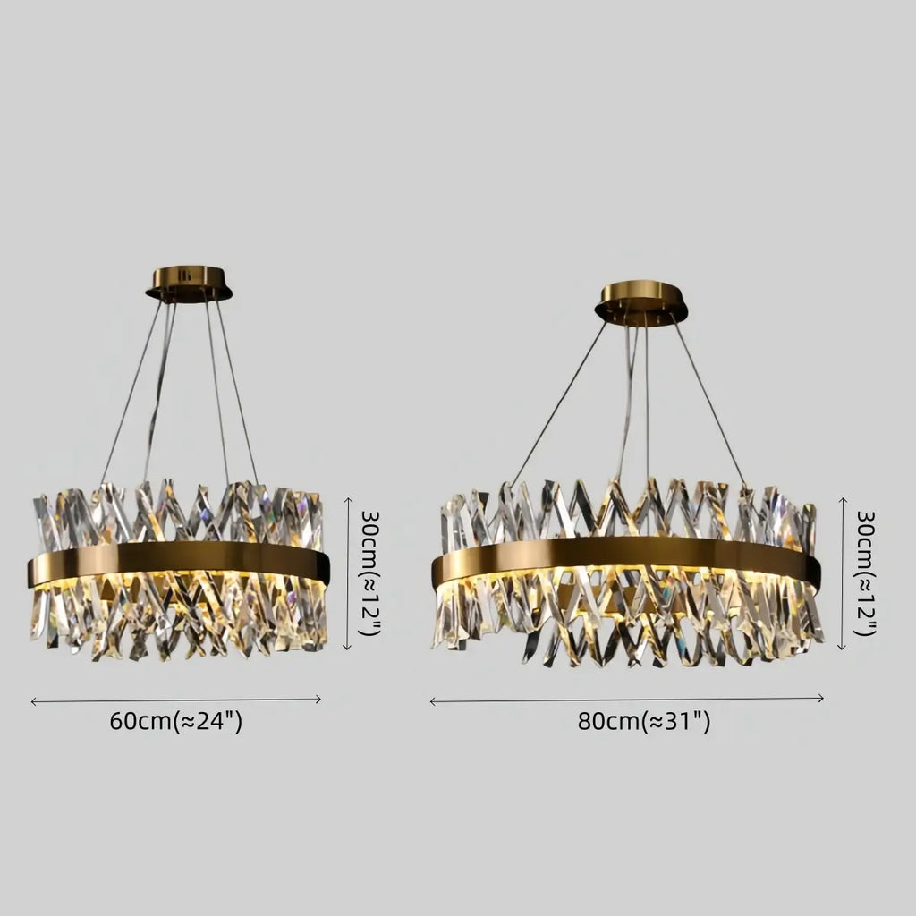 Crystal Prism Round Chandelier – Gold Metal for Dining Room / Living Room - Flindria