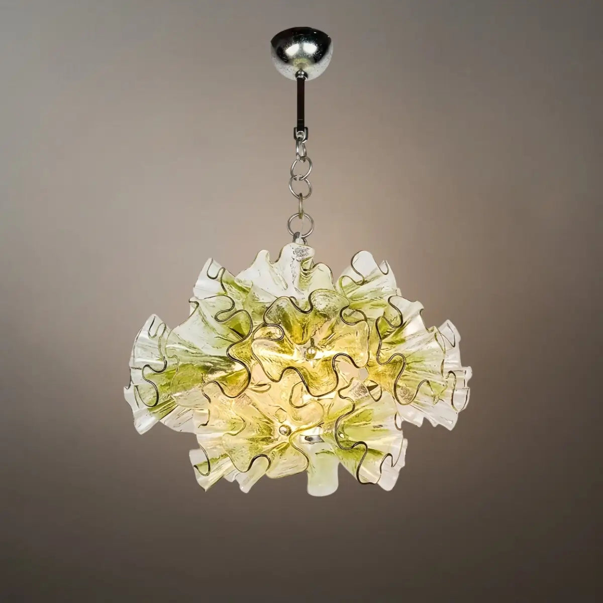 Modern Green Glass Flower Chandelier -- Metal Frame for Dining Room Living Room - Flindria