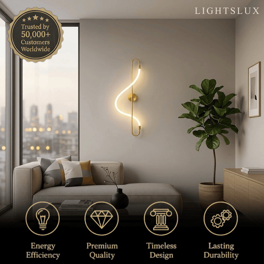 Artistic Musical Note Wall Lamp – Gold/Black Metal for Living Room / Bedroom - Flindria