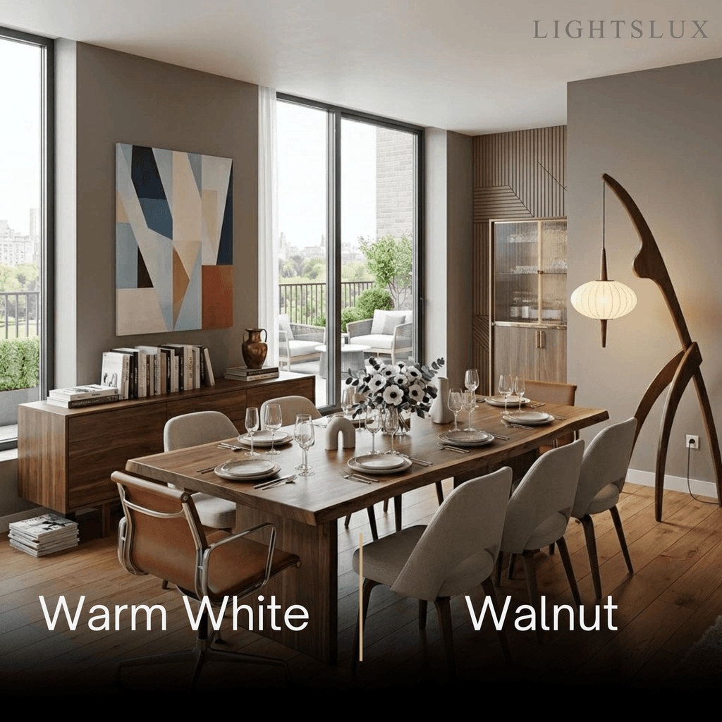 Mid-Century Modern Tripod Floor Lamp – Fabric Shade Walnut/Oak for Living Room / Bedroom - Flindria