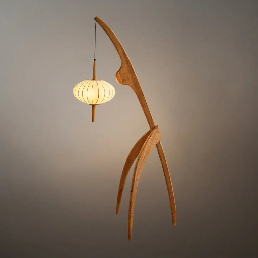 Mid-Century Modern Tripod Floor Lamp – Fabric Shade Walnut/Oak for Living Room / Bedroom - Flindria