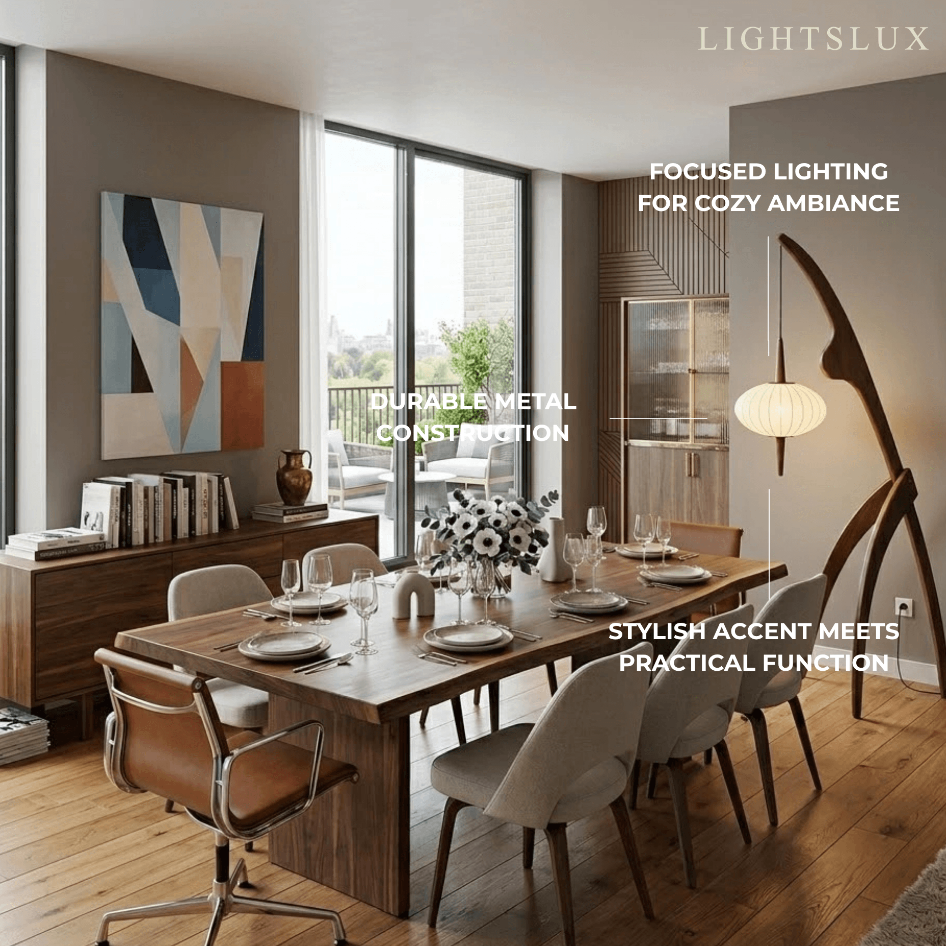 Mid-Century Modern Tripod Floor Lamp – Fabric Shade Walnut/Oak for Living Room / Bedroom - Flindria