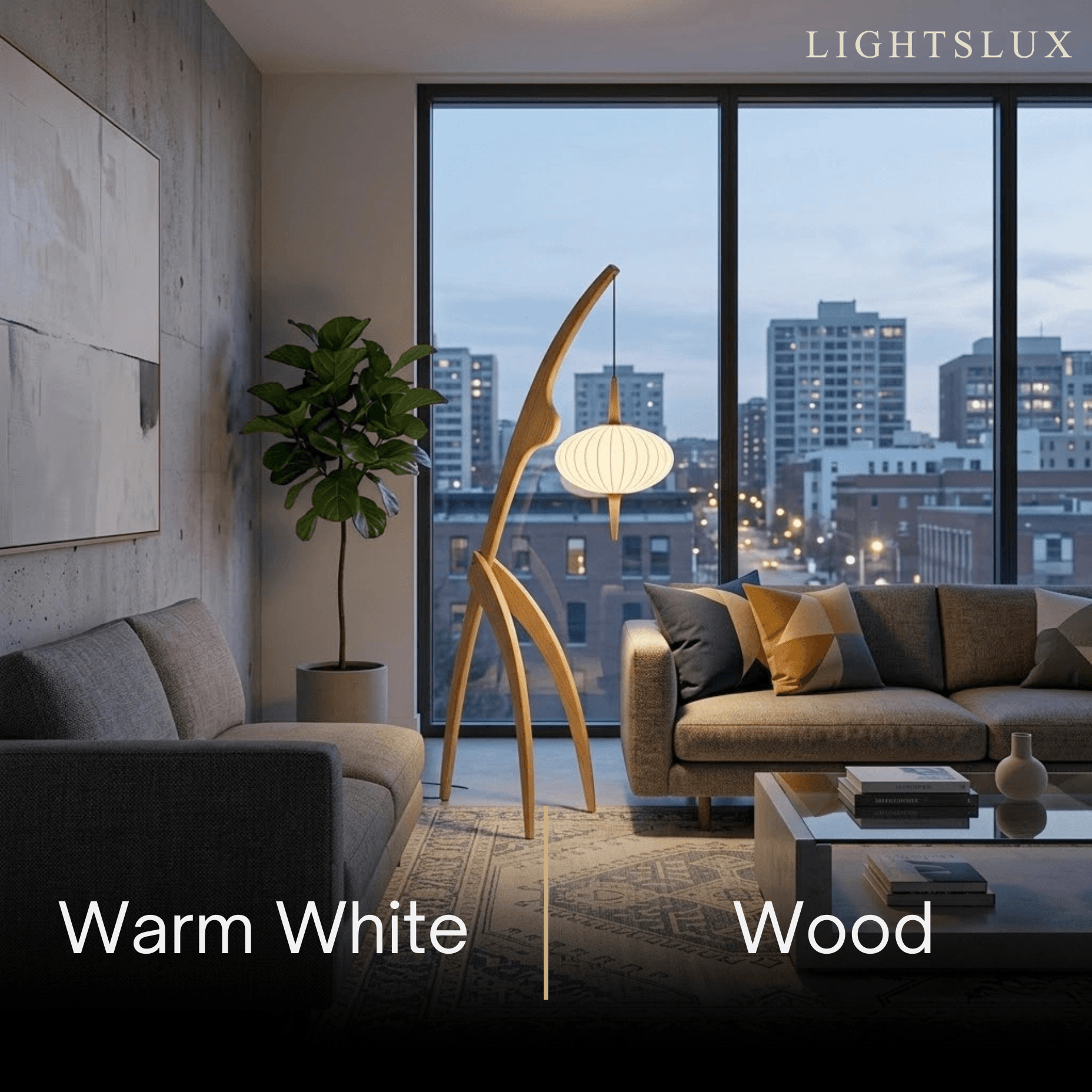 Mid-Century Modern Tripod Floor Lamp – Fabric Shade Walnut/Oak for Living Room / Bedroom - Flindria