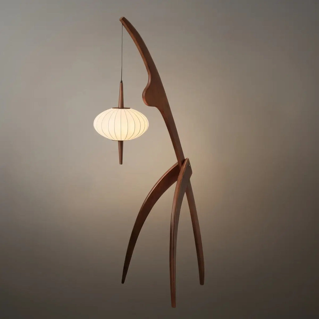 Mid-Century Modern Tripod Floor Lamp – Fabric Shade Walnut/Oak for Living Room / Bedroom - Flindria