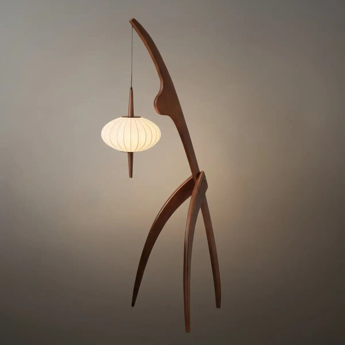 Mid-Century Modern Tripod Floor Lamp – Fabric Shade Walnut/Oak for Living Room / Bedroom - Flindria