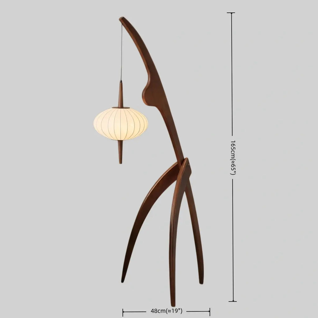Mid-Century Modern Tripod Floor Lamp – Fabric Shade Walnut/Oak for Living Room / Bedroom - Flindria