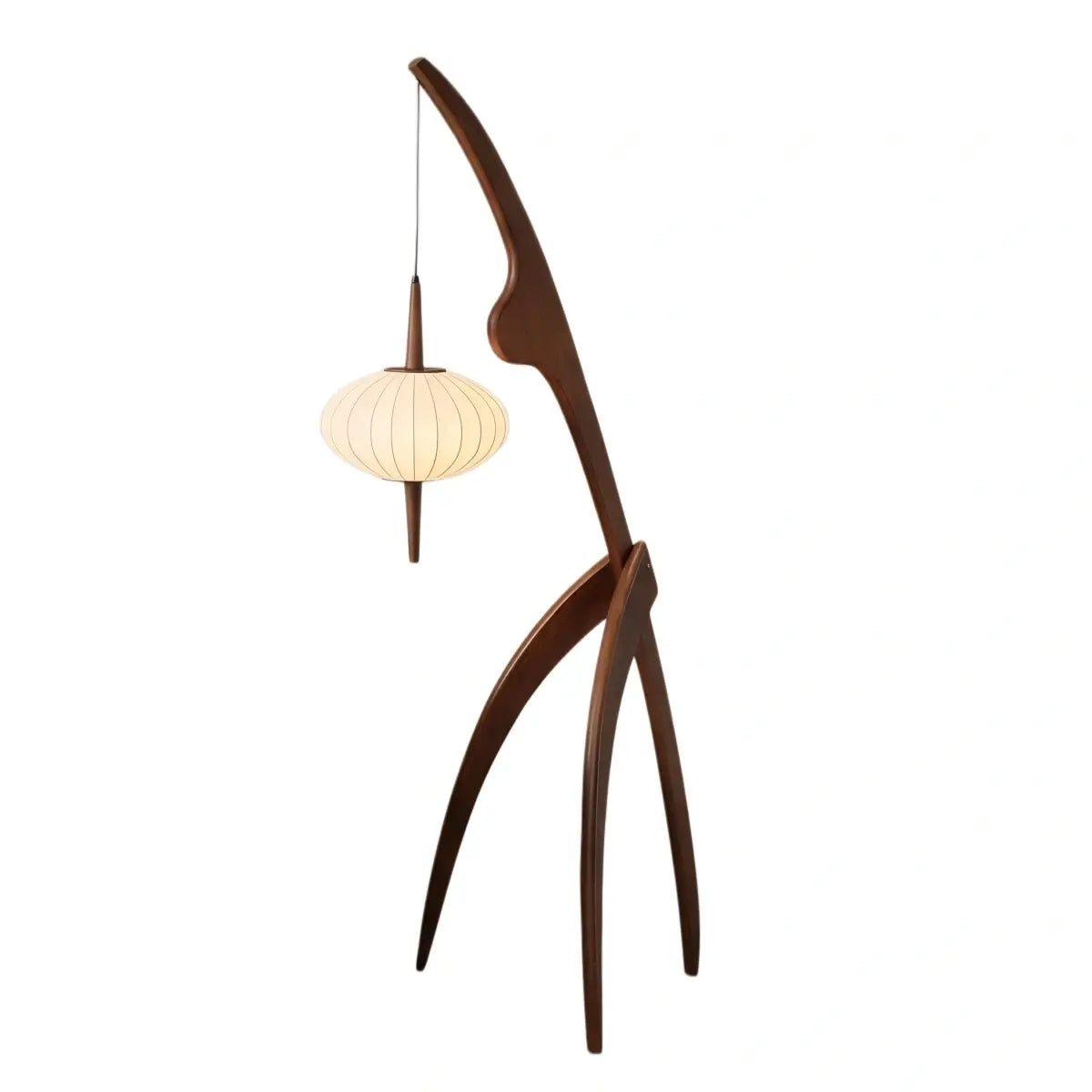 Mid-Century Modern Tripod Floor Lamp – Fabric Shade Walnut/Oak for Living Room / Bedroom - Flindria