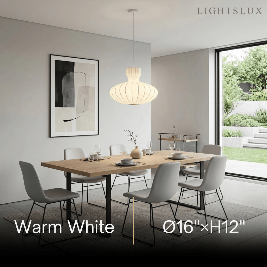 Minimalist Silk Pendant Light – White Flying Saucer for Dining Room / Bedroom - Flindria