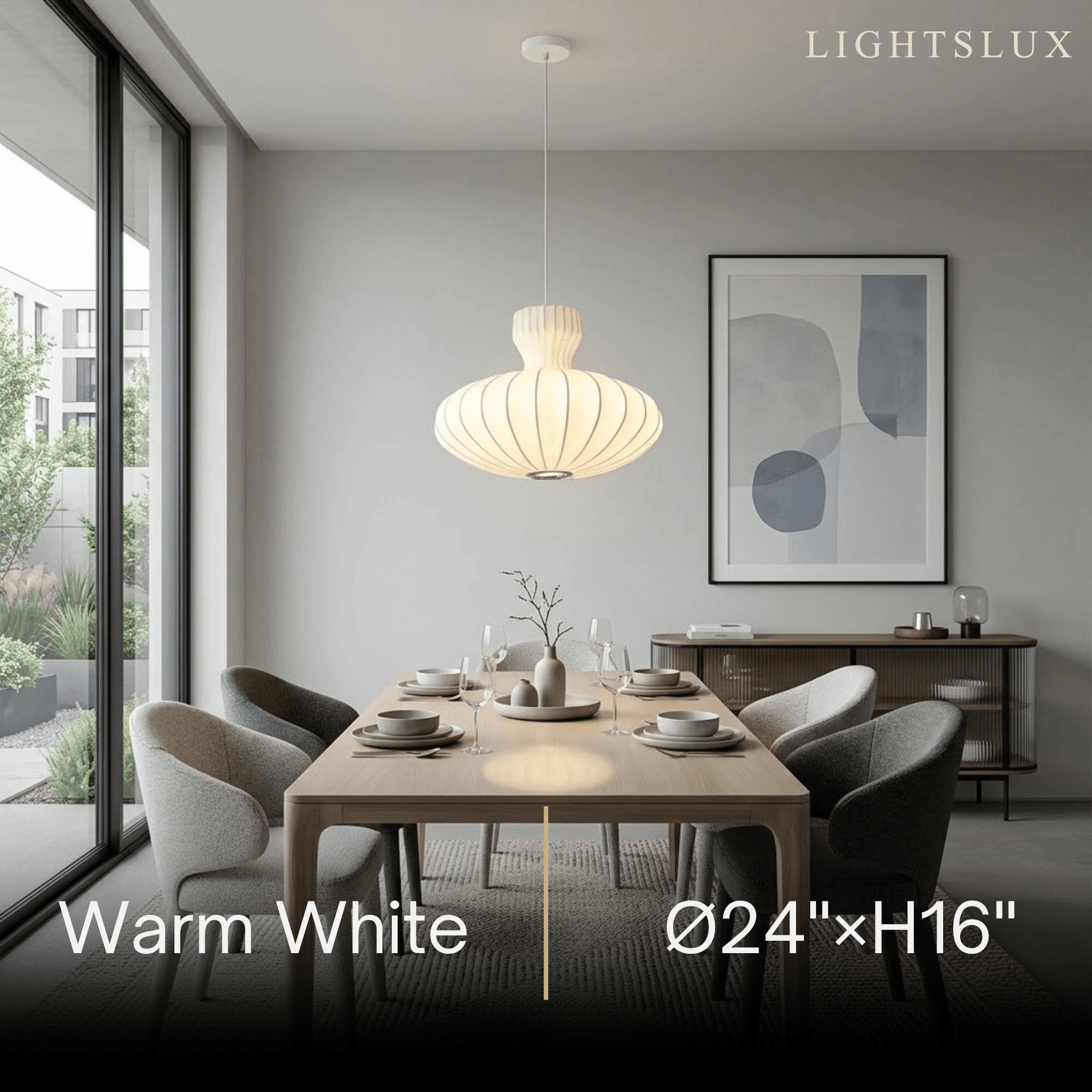 Minimalist Silk Pendant Light – White Flying Saucer for Dining Room / Bedroom - Flindria