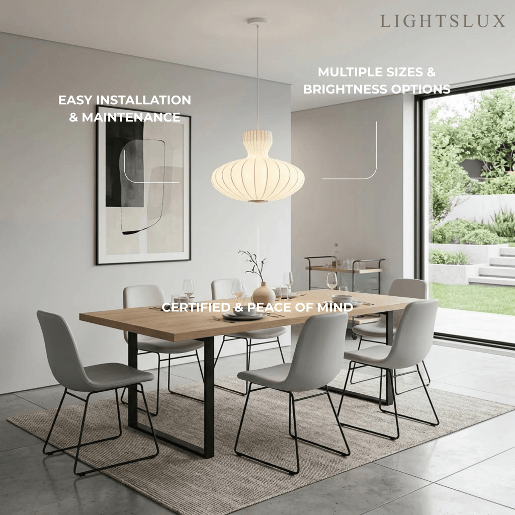Minimalist Silk Pendant Light – White Flying Saucer for Dining Room / Bedroom - Flindria