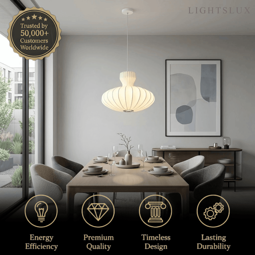 Minimalist Silk Pendant Light – White Flying Saucer for Dining Room / Bedroom - Flindria