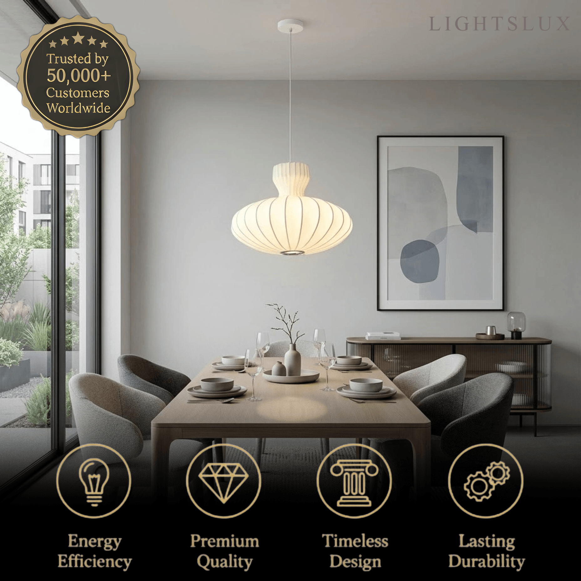Minimalist Silk Pendant Light – White Flying Saucer for Dining Room / Bedroom - Flindria