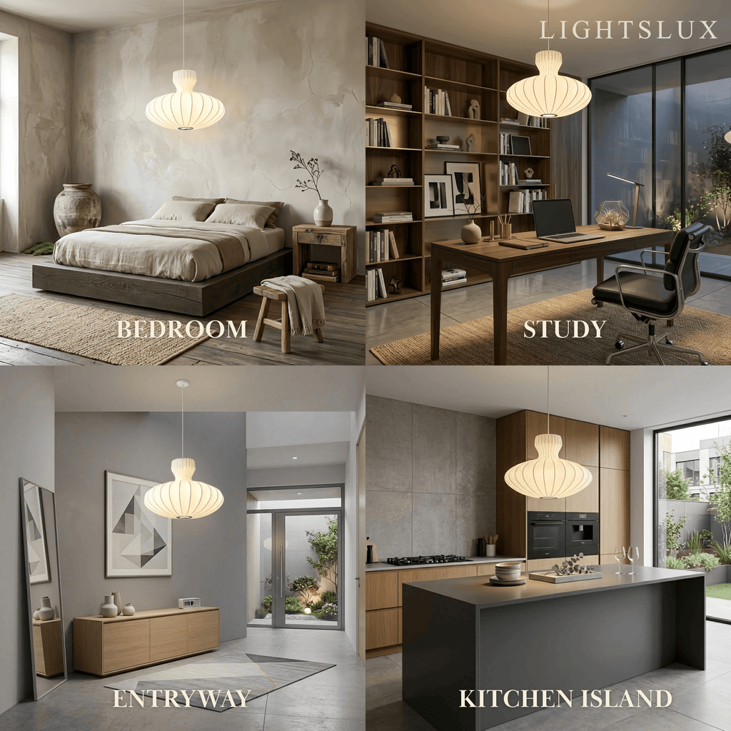 Minimalist Silk Pendant Light – White Flying Saucer for Dining Room / Bedroom - Flindria