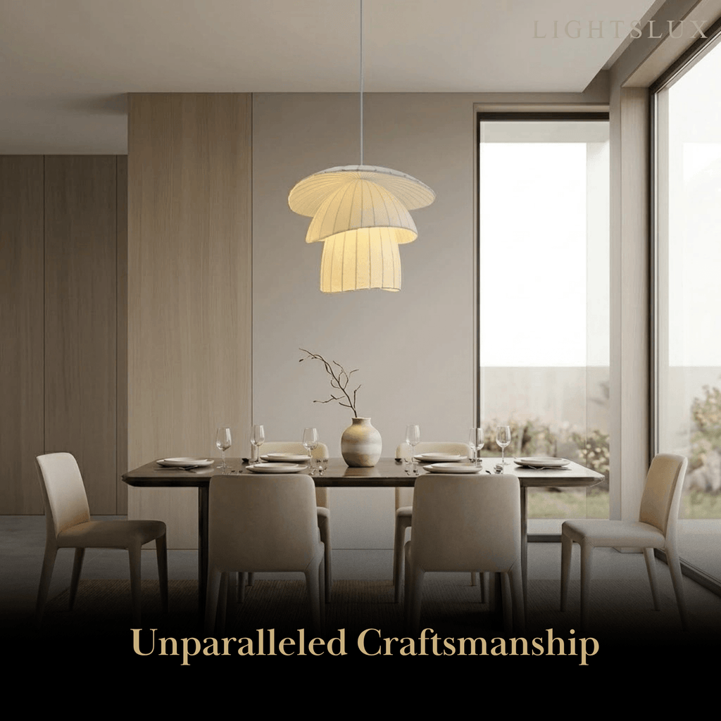 Minimalist Coir Silk Pendant Light – Natural White for Dining Room / Living Room - Flindria