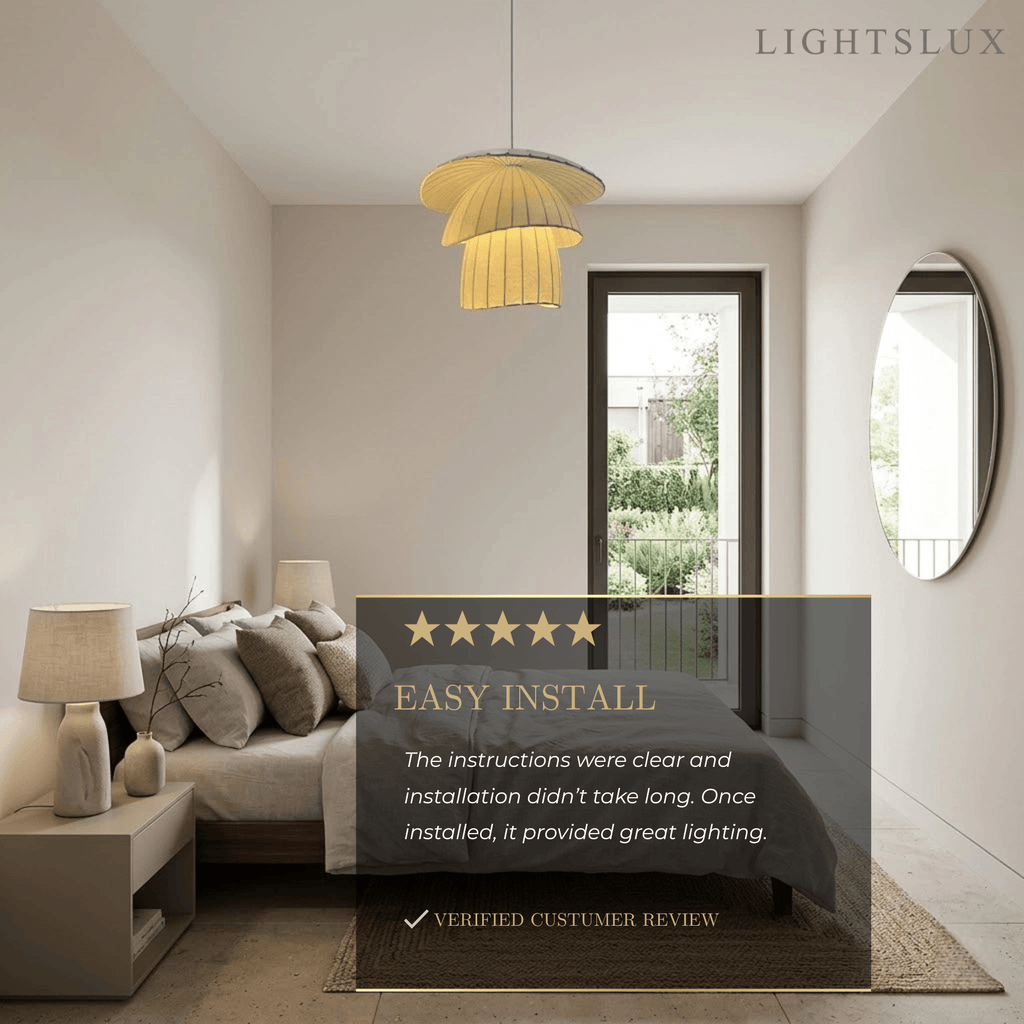 Minimalist Coir Silk Pendant Light – Natural White for Dining Room / Living Room - Flindria