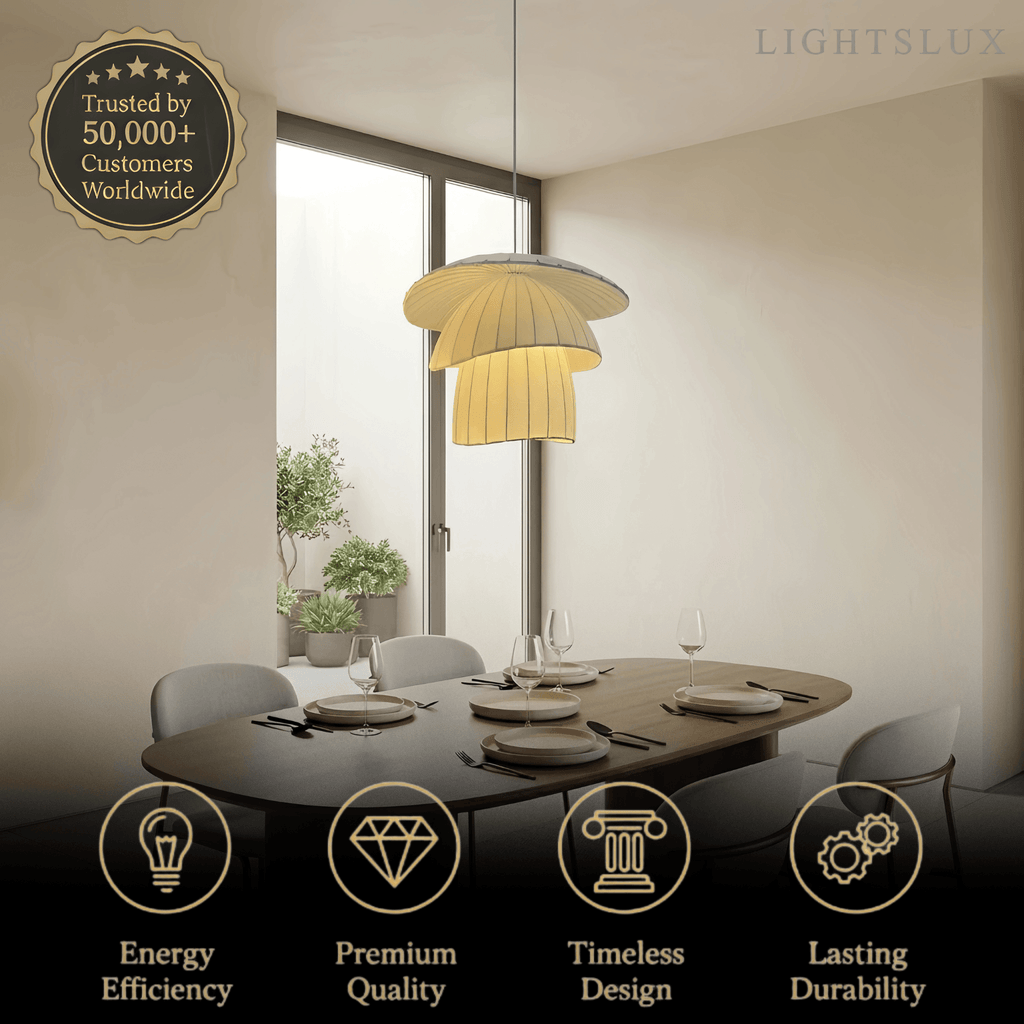 Minimalist Coir Silk Pendant Light – Natural White for Dining Room / Living Room - Flindria